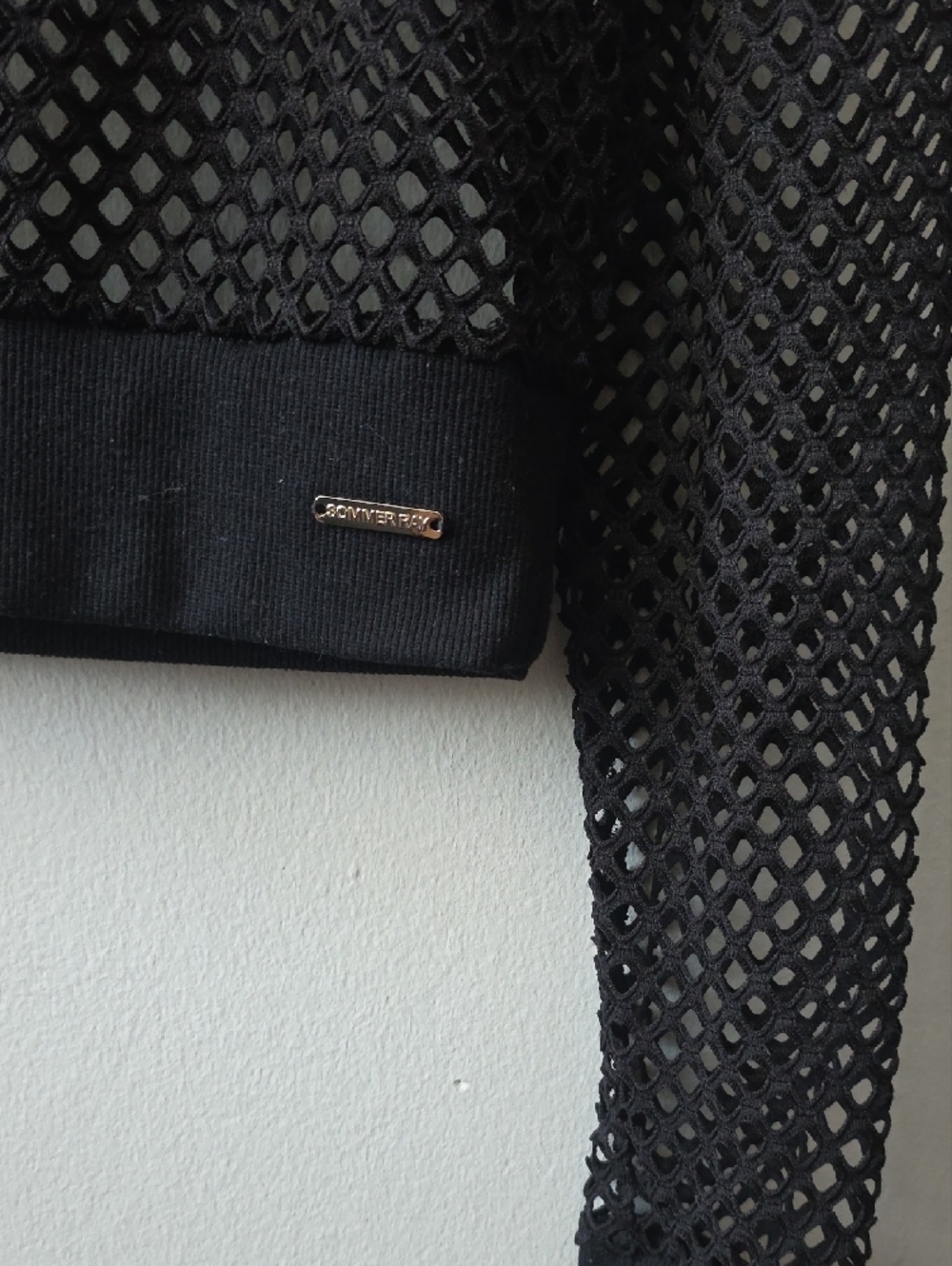 Black Mesh Cropped Hoodie - Picture 3 of 5
